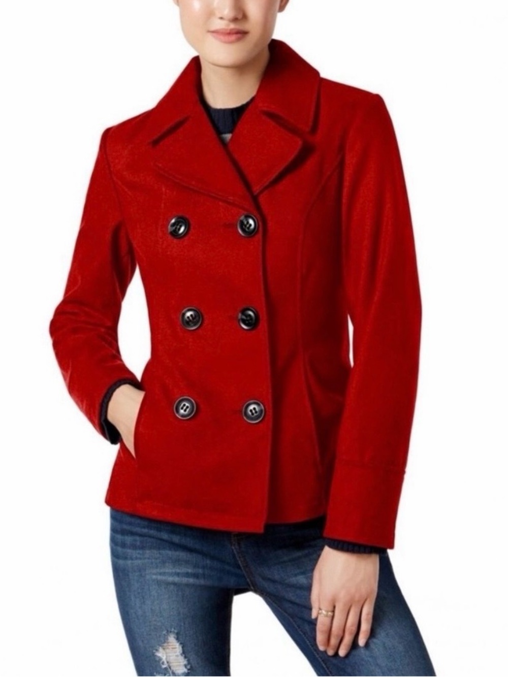 Celebrity Pink Red Double-Breasted Peacoat